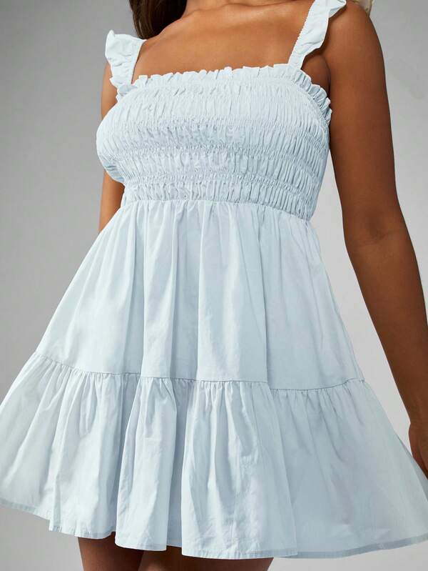 Missguided MISSGUIDED Smocked Poplin Mini Dress With Ruffle Straps