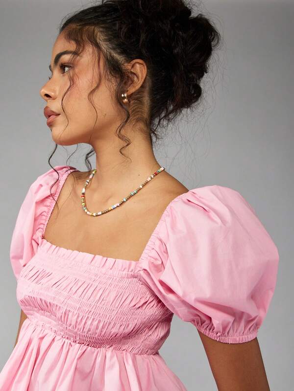 Missguided MISSGUIDED Smocked Puff Sleeve Peplum Blouse With Square Neck