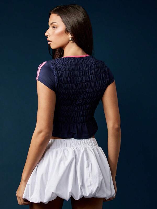 Missguided MISSGUIDED Smocked Racing Flag Crop Top With Pink Trim