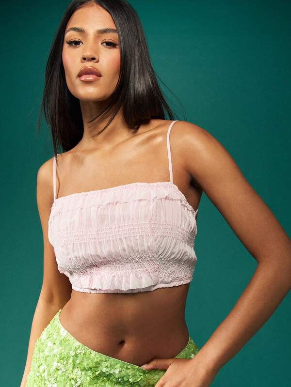 Missguided MISSGUIDED Smocked Ruffle Elastic Versatile Sleeveless Tops
