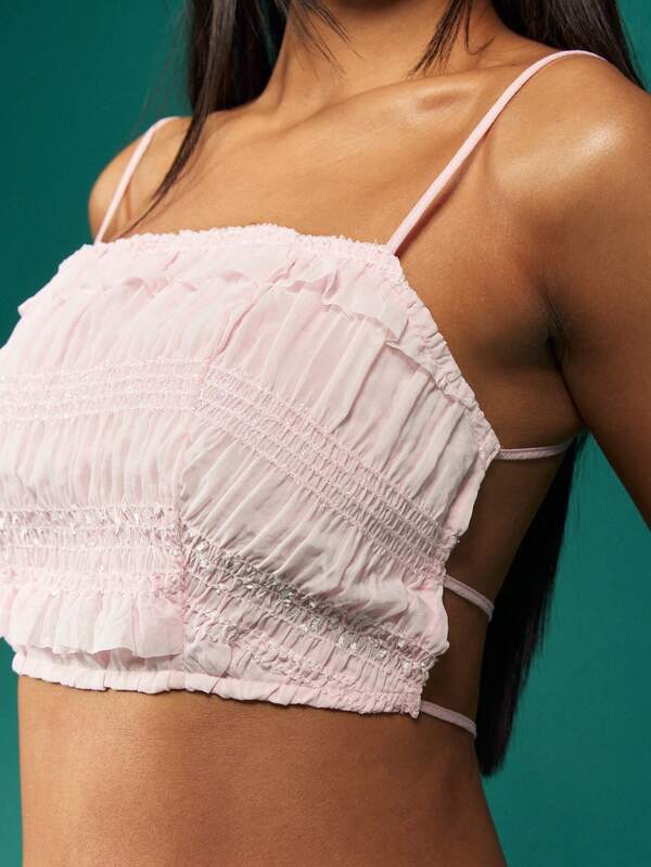 Missguided MISSGUIDED Smocked Ruffle Elastic Versatile Sleeveless Tops