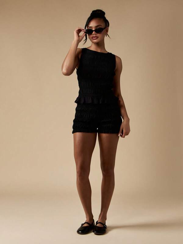 Missguided MISSGUIDED Smocked Ruffle Peplum Sleeveless Tank Top