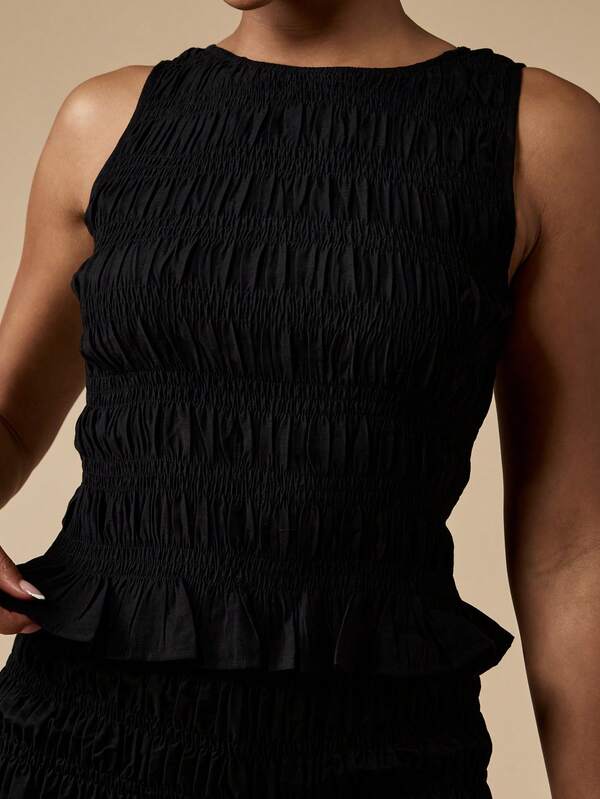 Missguided MISSGUIDED Smocked Ruffle Peplum Sleeveless Tank Top