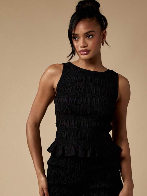 missguided MISSGUIDED Smocked Ruffle Peplum Sleeveless Tank Top