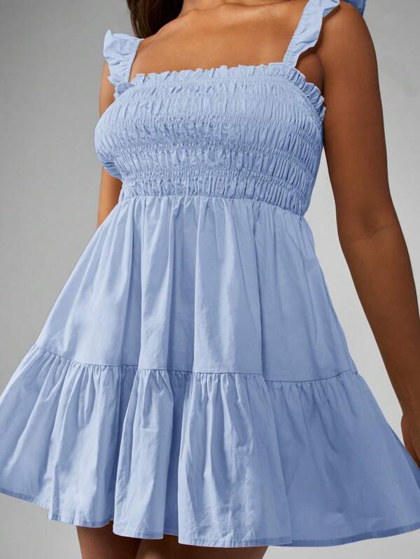 Missguided MISSGUIDED Smocked Ruffle Strap Tiered Mini Dress