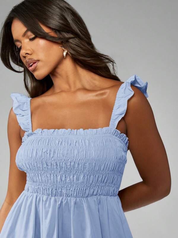 Missguided MISSGUIDED Smocked Ruffle Strap Tiered Mini Dress