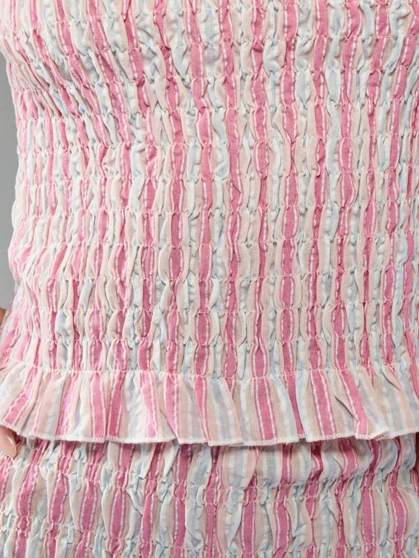 Missguided MISSGUIDED Smocked Ruffle Trim Vertical Stripe Tank Top