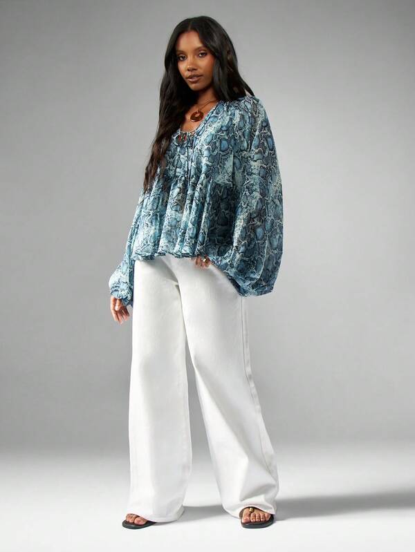 Missguided MISSGUIDED Snake Print Blouse With Balloon Sleeves And Tie Front