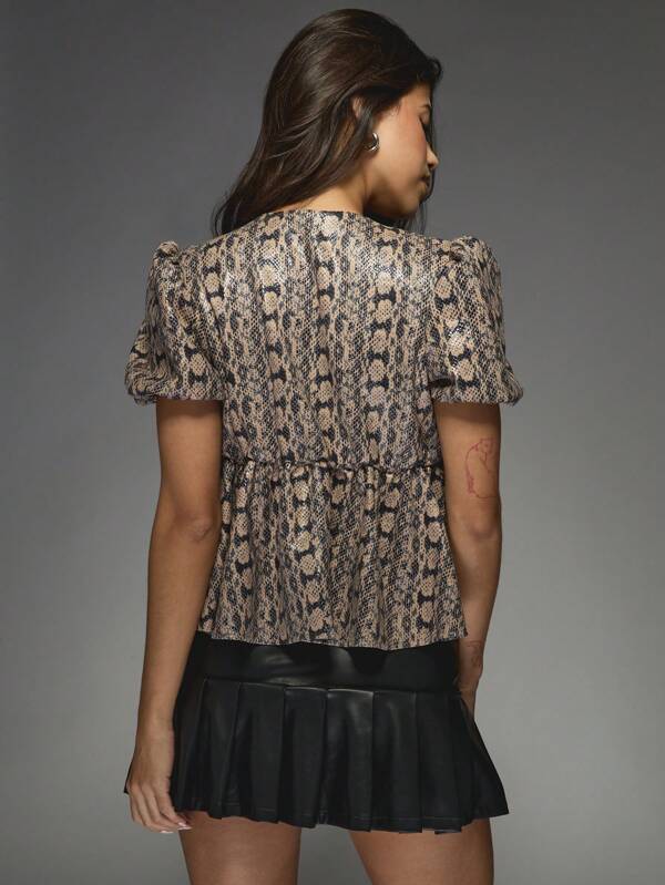 Missguided MISSGUIDED Snake Print Blouse With Bow Details And Cutouts