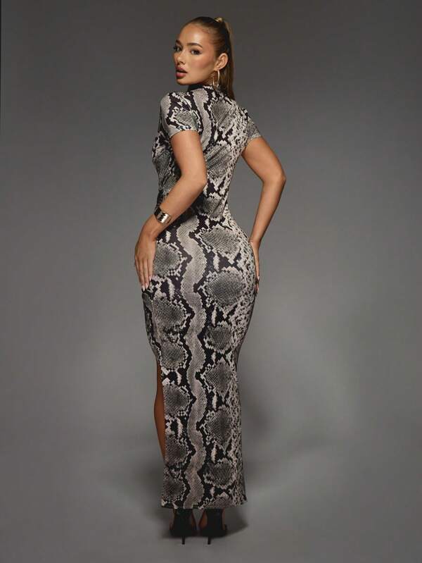 Missguided MISSGUIDED Snake Print Bodycon Dress With Side Split