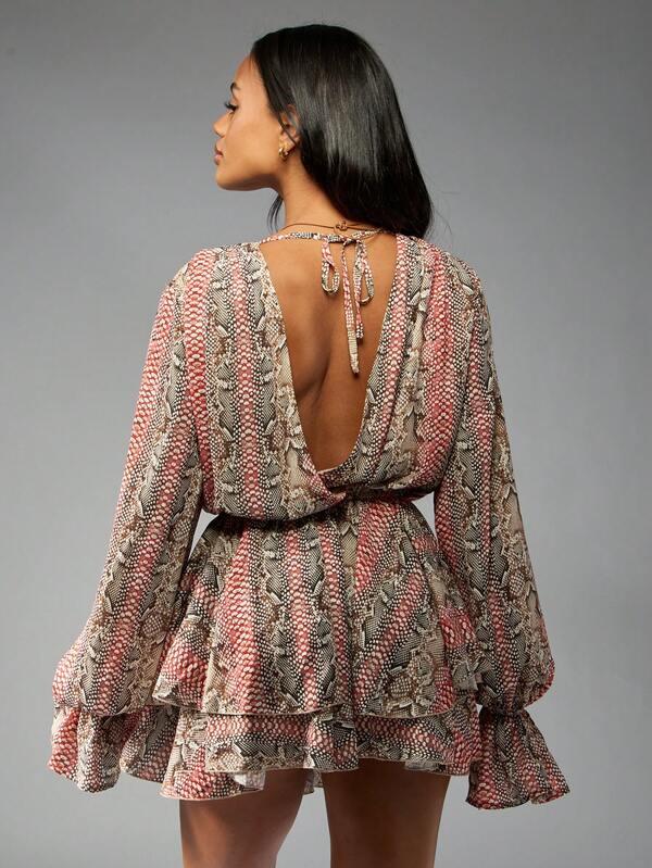 Missguided MISSGUIDED Snake Print Chiffon Mini Dress With Puff Sleeves
