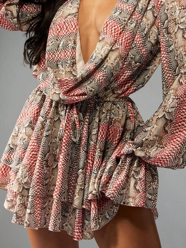 Missguided MISSGUIDED Snake Print Chiffon Mini Dress With Puff Sleeves