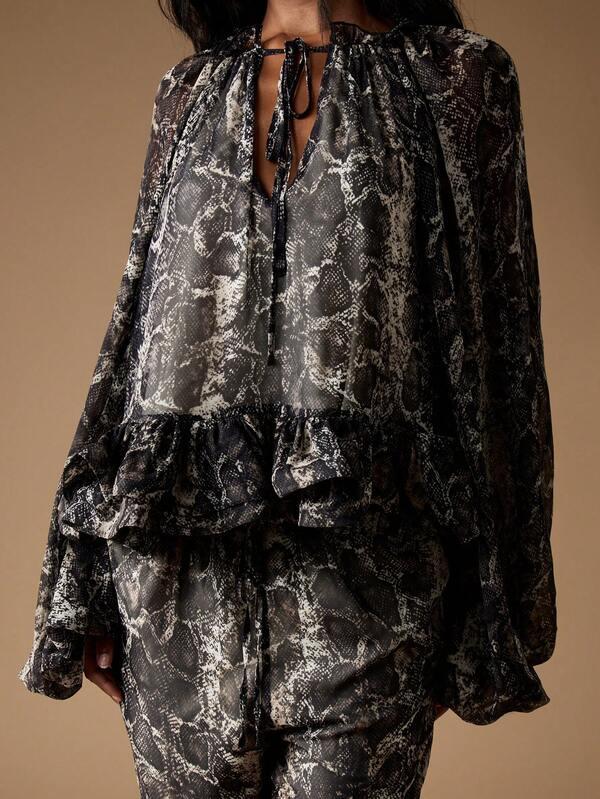 Missguided MISSGUIDED Snake Print Coord Set With Balloon Sleeves And Flared Pants