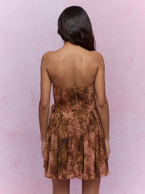 Missguided MISSGUIDED Snake Print Corset Bust Frill Bandeau Short Dress