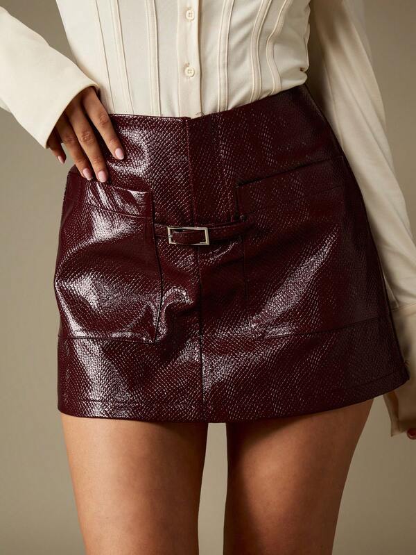 Missguided MISSGUIDED Snake Print Faux Leather Mini Skirt With Buckle
