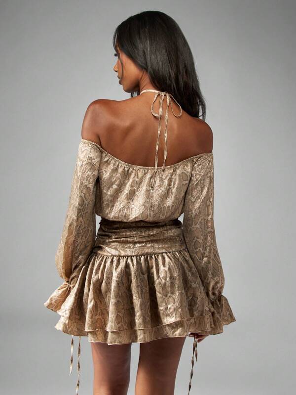 Missguided MISSGUIDED Snake Print Mini Dress With Puff Sleeves And Ruched Waist
