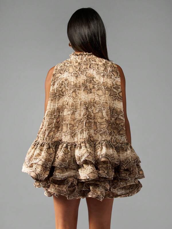 Missguided MISSGUIDED Snake Print Ruffle Mini Co-Ord With Halter Neck