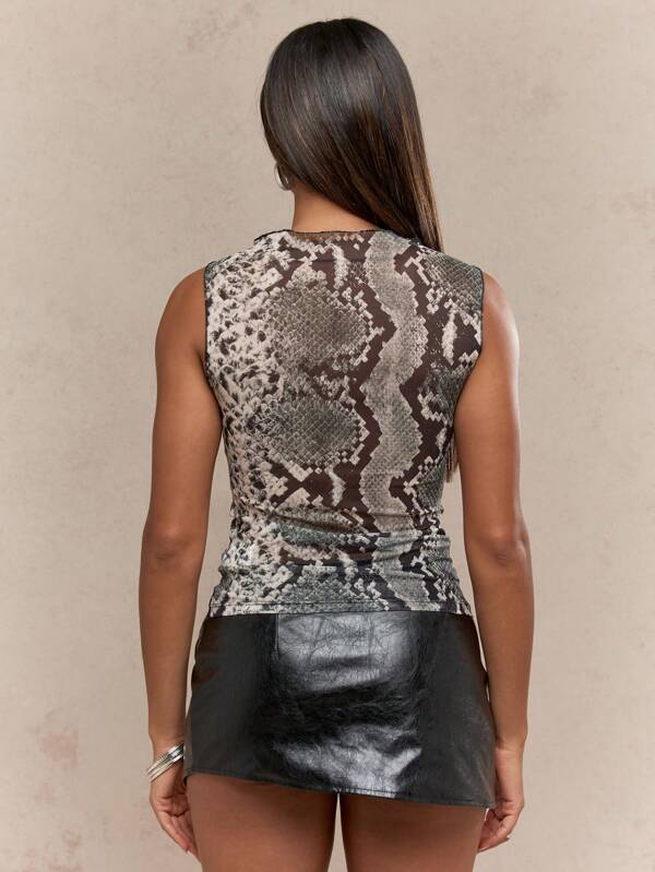 Missguided MISSGUIDED Snake Print Sleeveless Mock Neck Tank With Bodycon Fit