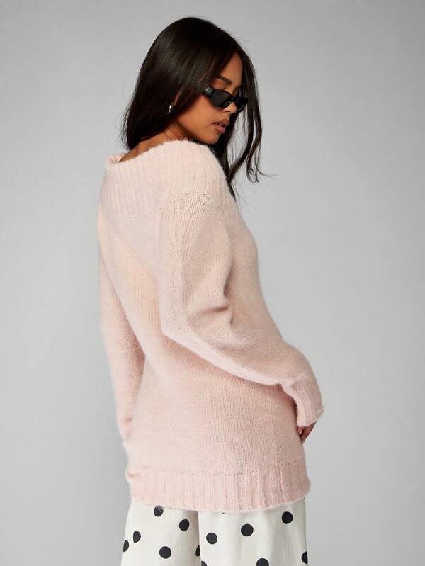 Missguided MISSGUIDED Soft Ribbed Knit Pullover Sweater With Crew Neck
