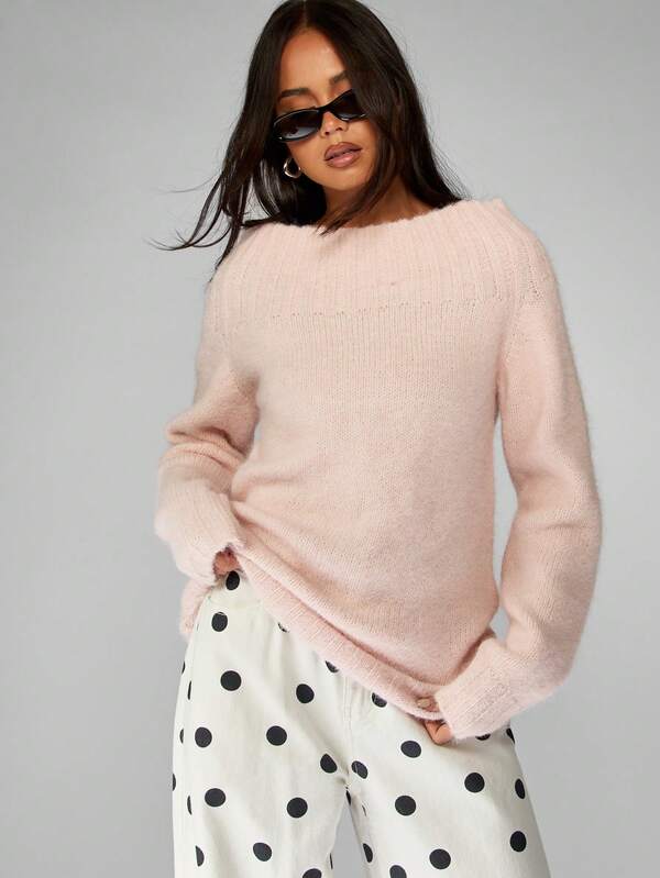 Missguided MISSGUIDED Soft Ribbed Knit Pullover Sweater With Crew Neck