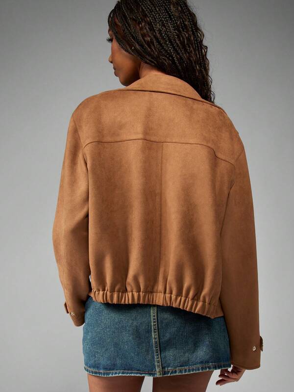 Missguided MISSGUIDED Soft Suede Bomber Cropped Jacket With Stand Collar