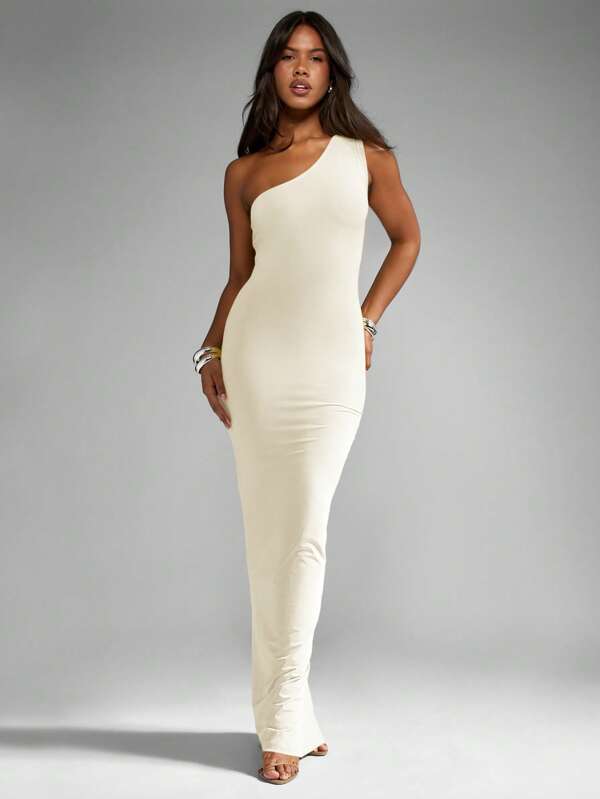 missguided MISSGUIDED Soft Touch Asymmetric One Shoulder Fishtail Maxi Dress