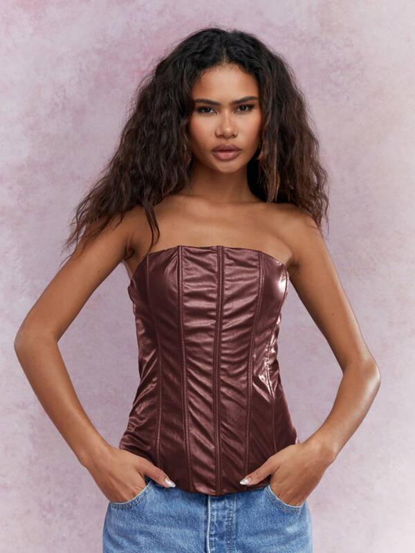 missguided MISSGUIDED Solid Tube Strapless Simple Top For Summer