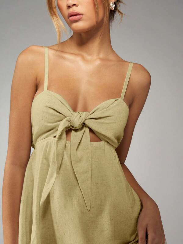 Missguided MISSGUIDED Spaghetti Strap Backless Tie Front Babydoll Mini Dresses