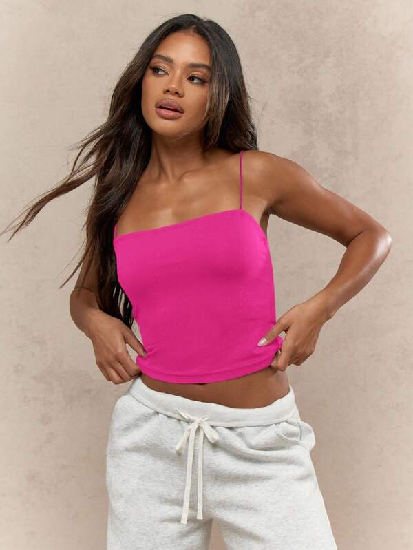 missguided MISSGUIDED Spaghetti Strap Bandeau Crop Top With Square Neckline