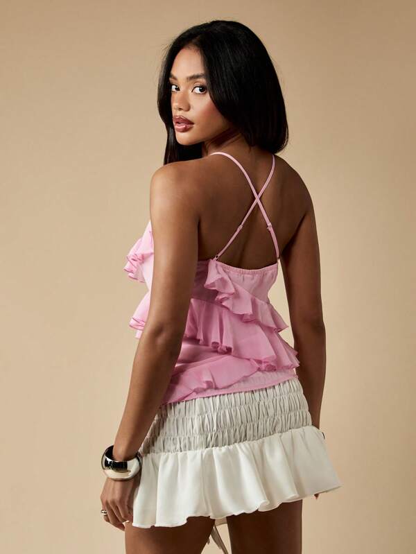 Missguided MISSGUIDED Spaghetti Strap Chiffon Cami Top With Tiered Ruffles