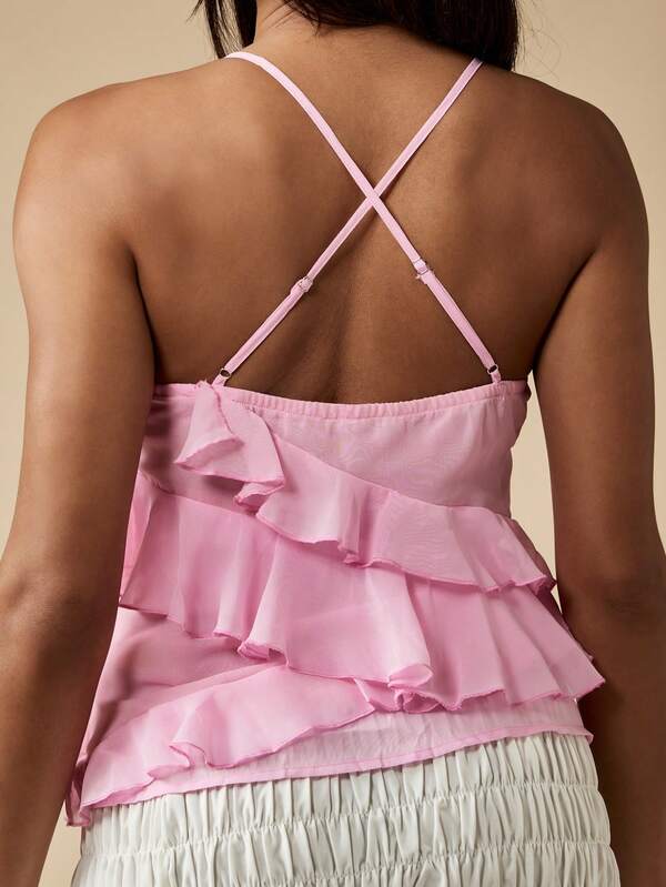 Missguided MISSGUIDED Spaghetti Strap Chiffon Cami Top With Tiered Ruffles
