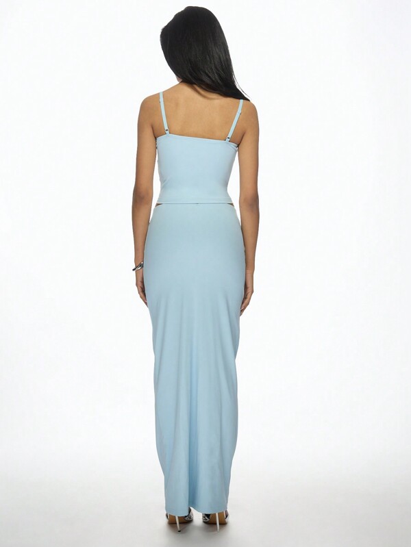 Missguided MISSGUIDED Spaghetti Strap Crop Top High Waist Maxi Skirt Set