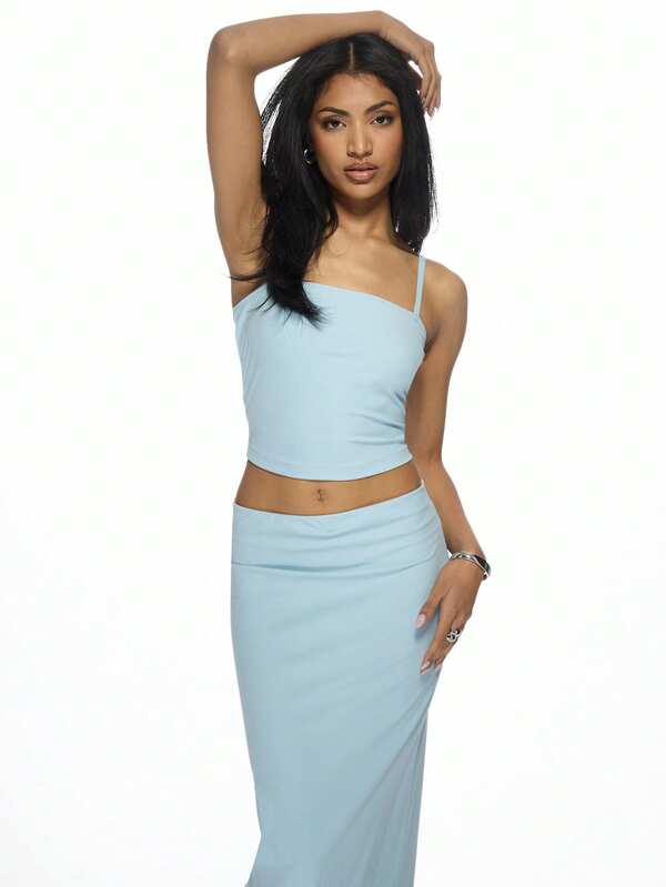 Missguided MISSGUIDED Spaghetti Strap Crop Top High Waist Maxi Skirt Set