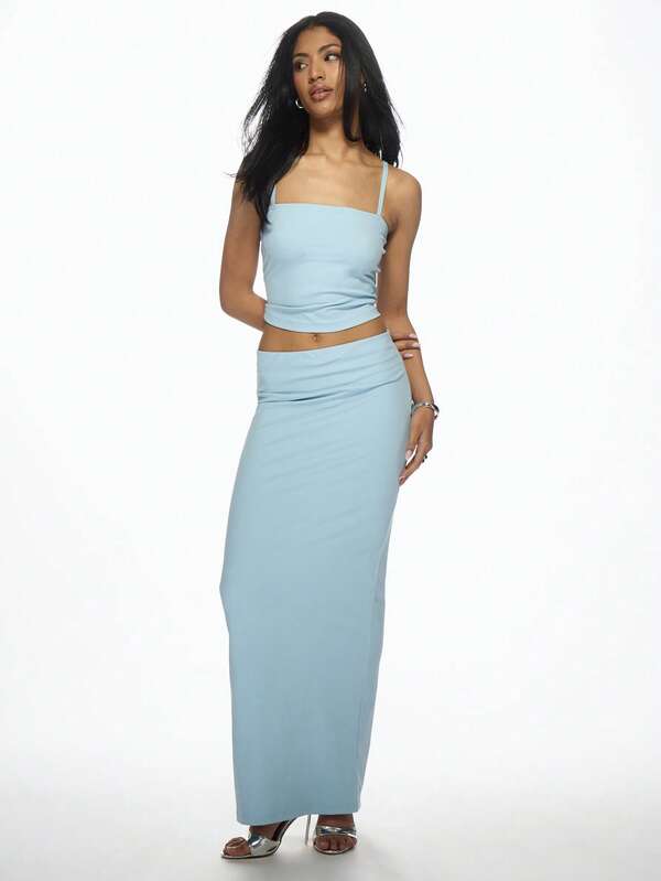 Missguided MISSGUIDED Spaghetti Strap Crop Top High Waist Maxi Skirt Set