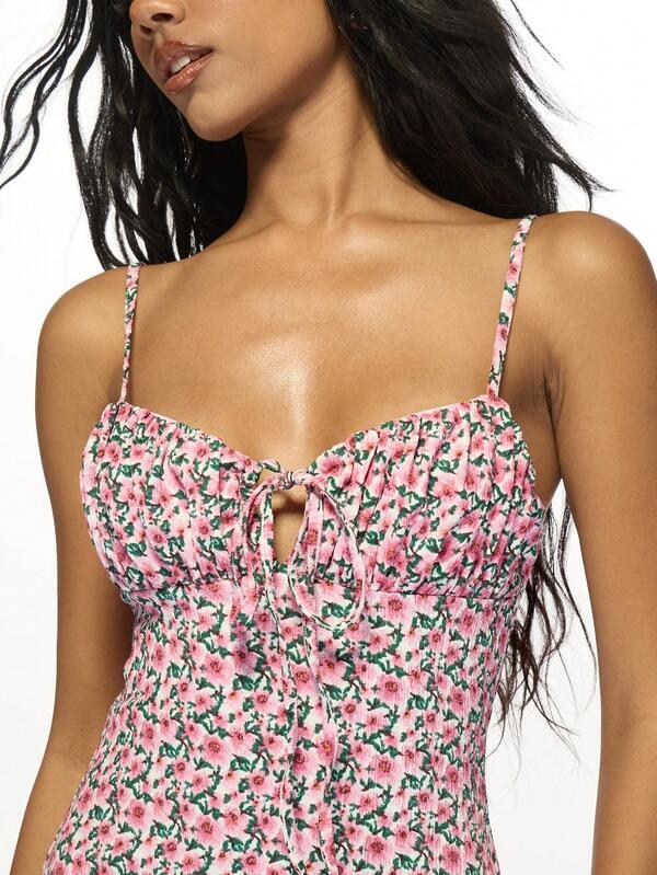 Missguided MISSGUIDED Spaghetti Strap Mini Dress Floral Print Ruched Bust