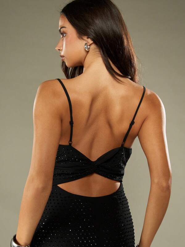 Missguided MISSGUIDED Sparkle Cowl Neck Maxi Dress With Twisted Back Detail