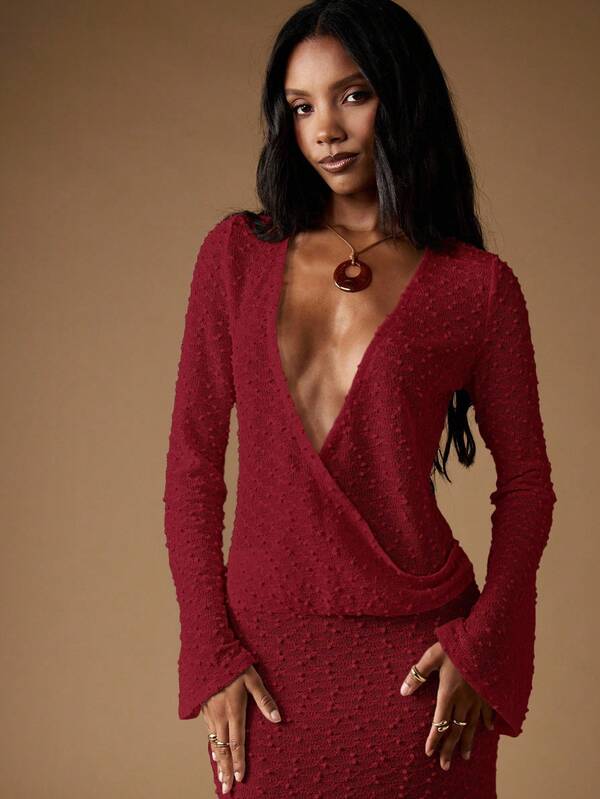 Missguided MISSGUIDED Sparkle Knit Wrap Maxi Dress With Long Sleeves