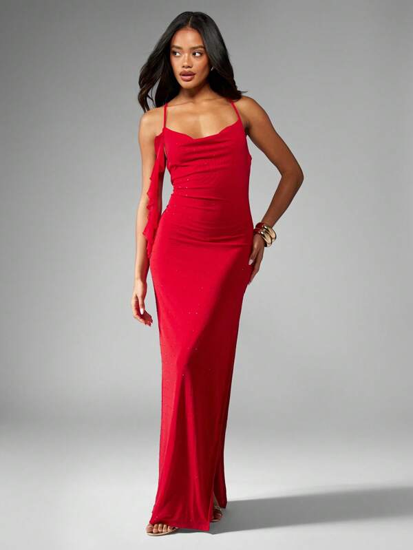 missguided MISSGUIDED Sparkle Mermaid Silhouette Side Split Women Maxi Dress