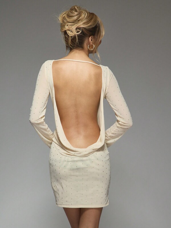 Missguided MISSGUIDED Sparkle Rhinestone Embellished Bodycon Mini Dress With Open Back