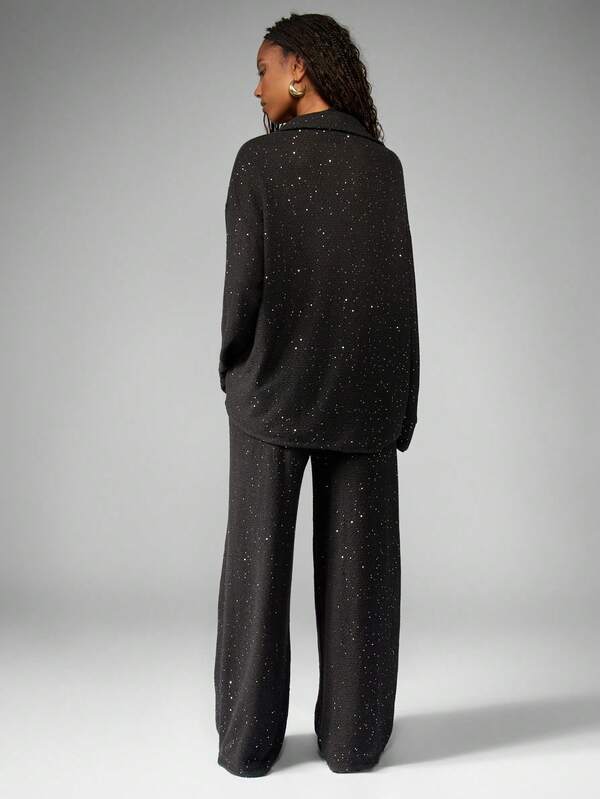 Missguided MISSGUIDED Sparkle Stretch Long Sleeve Blazer Wide Leg Trouser Set