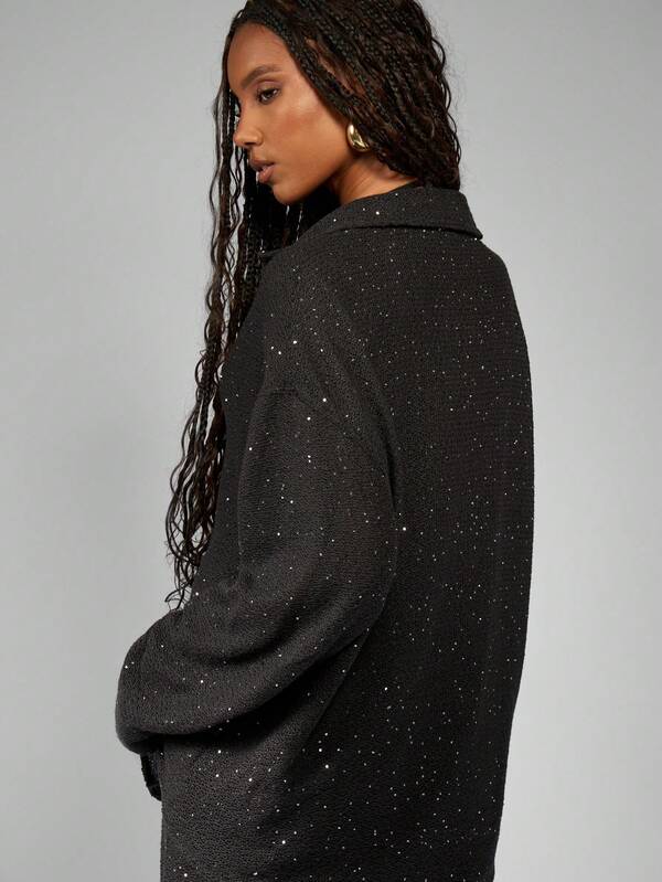 Missguided MISSGUIDED Sparkle Stretch Long Sleeve Blazer Wide Leg Trouser Set