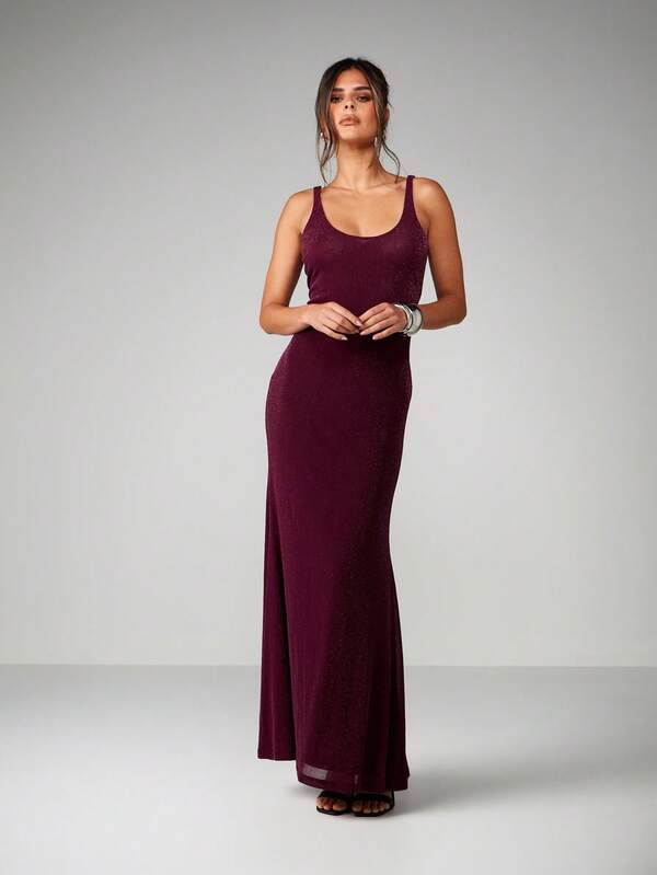 Missguided MISSGUIDED Sparkly Bodycon Maxi Dress With Scoop Neck