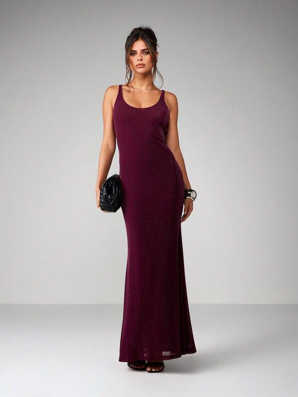 Missguided MISSGUIDED Sparkly Bodycon Maxi Dress With Scoop Neck