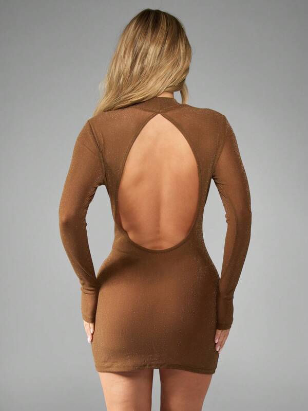 Missguided MISSGUIDED Sparkly Glitter Lurex High Neck Long Sleeve Mini Bodycon Dress