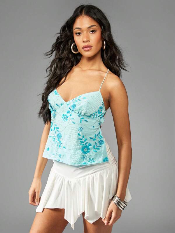missguided MISSGUIDED Sparkly Sequin Ruched Side Cami Tank