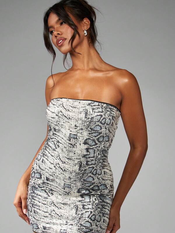 Missguided MISSGUIDED Sparkly Stretch Snake Print Bandeau Bodycon Mini Dress