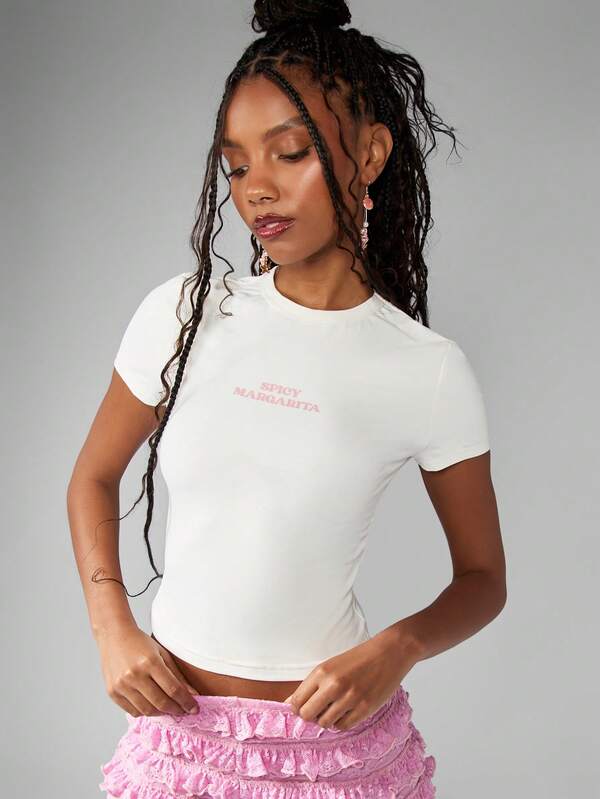 Missguided MISSGUIDED Spicy Margarita Baby Crop Top Pink Print Tee