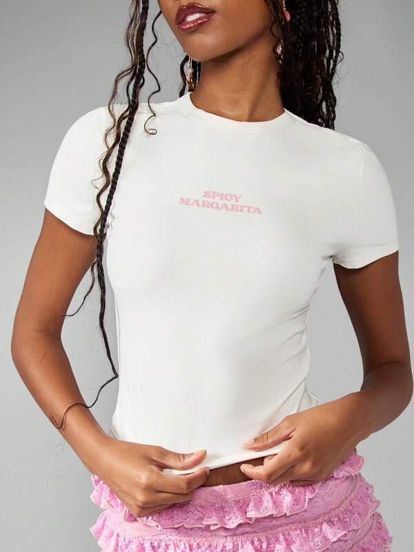 Missguided MISSGUIDED Spicy Margarita Baby Crop Top Pink Print Tee