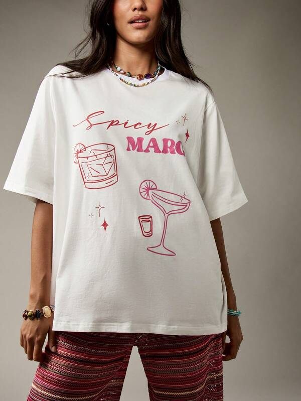 Missguided MISSGUIDED Spicy Margarita Cocktail Premium Oversized Graphic T-Shirt