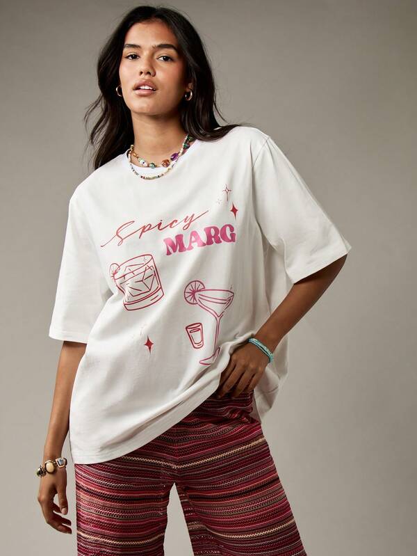 Missguided MISSGUIDED Spicy Margarita Cocktail Premium Oversized Graphic T-Shirt